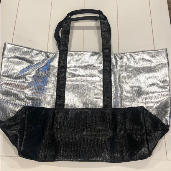 Victoria’s Secret Shiny Silver/Black Tote Bag - Picture 3 of 4